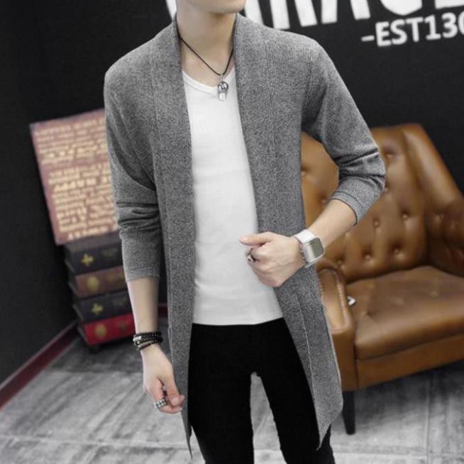 [ Giảm 30% ] Áo khoác nam cardigan len dáng dài aokhoacnam-CG02 đen V09 *