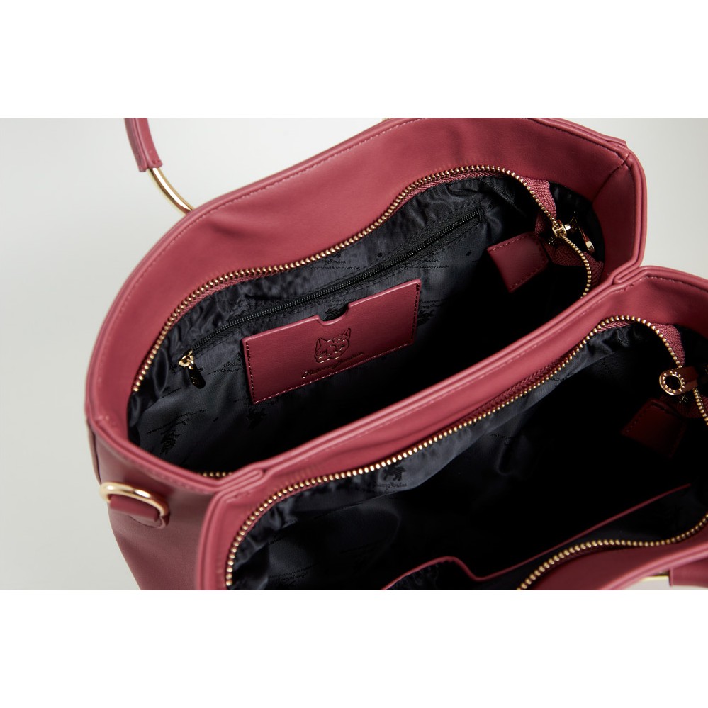 Túi xách kim loại cầm tay  màu đỏ đô, xanh da trời, đen. #RebeccaBonbon chó Bull Nhật Bản