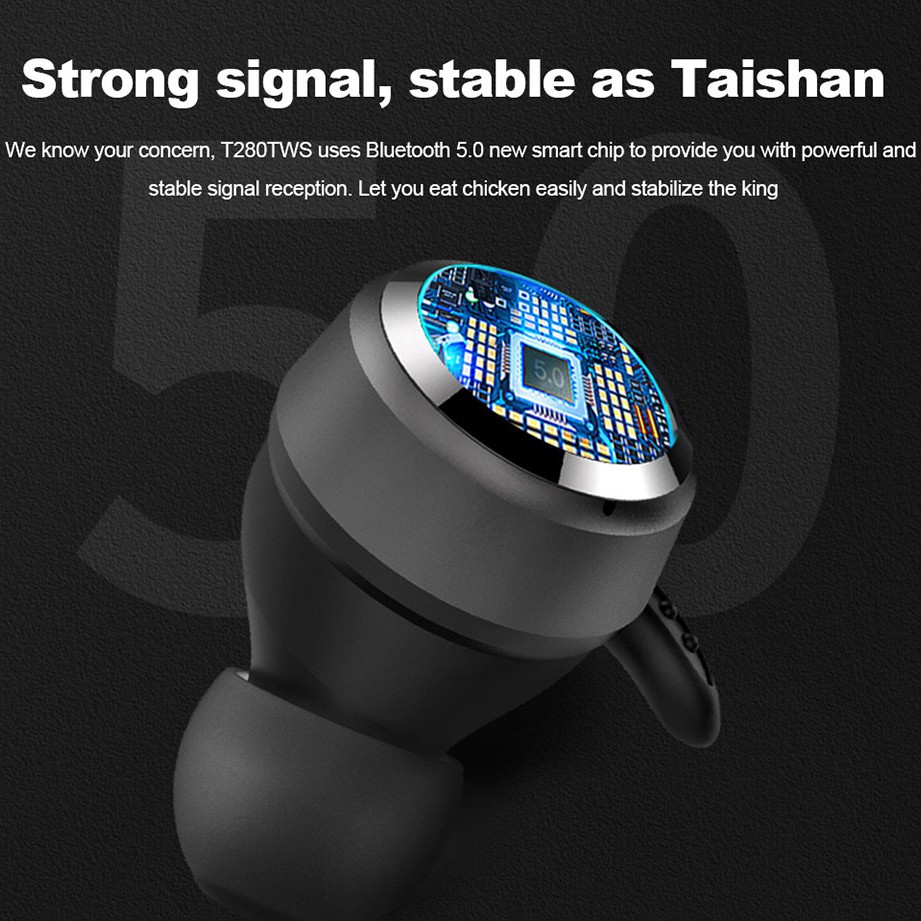 T280 TWS Wireless Bluetooth Earphone Sports Earbuds Bass Headphones Waterproof Headset Boombox Charging Case