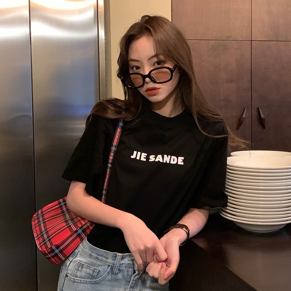 Áo Thun Nữ Tay Ngắn Dáng Rộng In Chữ Phong Cách Hàn Quốc