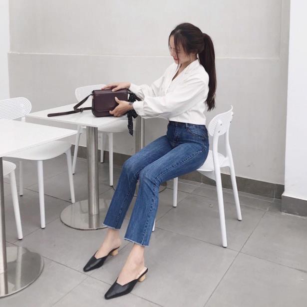 Quần jeans ống loe lửng 9 tấc 3 màu(đen-xanh nhạt-xanh đậm) .