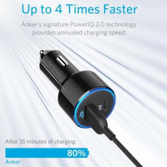 Tẩu Sạc Xe Hơi 2 Cổng Anker PowerDrive+ Speed 49.5W Tích Hợp Cổng USB Type-C / Power IQ 2.0 Power Delivery PD - A2229