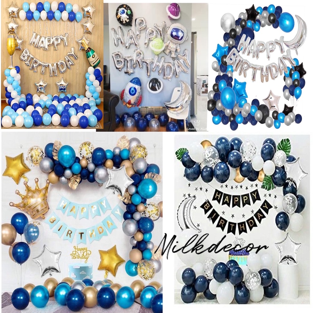 Set Bóng Bay Trang Trí Sinh Nhật Cho Bé Trai MM01 Màu Xanh
