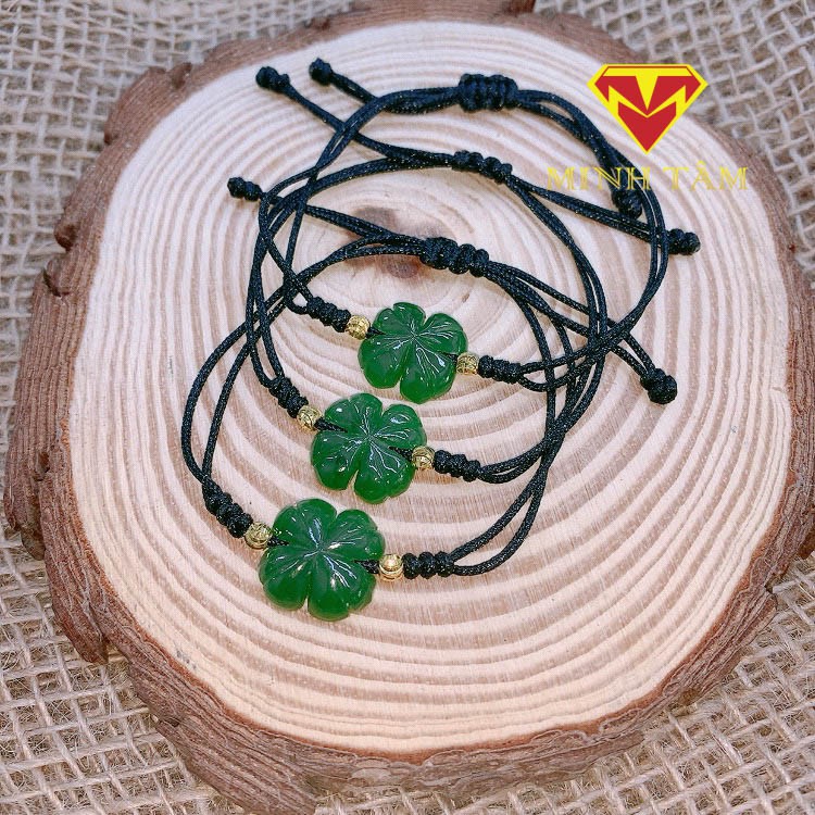 Vòng tay cỏ bốn lá Ngọc Sơn Thủy may mắn-Minh Tâm Jewelry