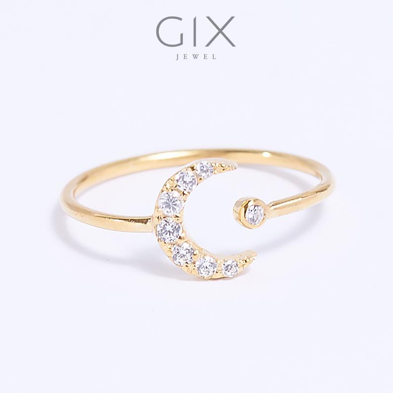 [Mã LT50 giảm 50k đơn 250k] Nhẫn bạc nữ cao cấp mạ vàng mặt trăng đính đá Gix Jewel SPGN53