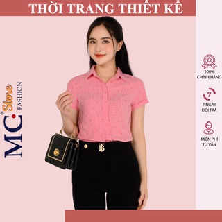 Áo Sơ Mi Nữ Đẹp Mc Fashion, Tay Ngắn Cộc, Kẻ Sọc Caro, Màu Xanh Tím Than, Hồng, Đỏ, Dáng Công Sở A653