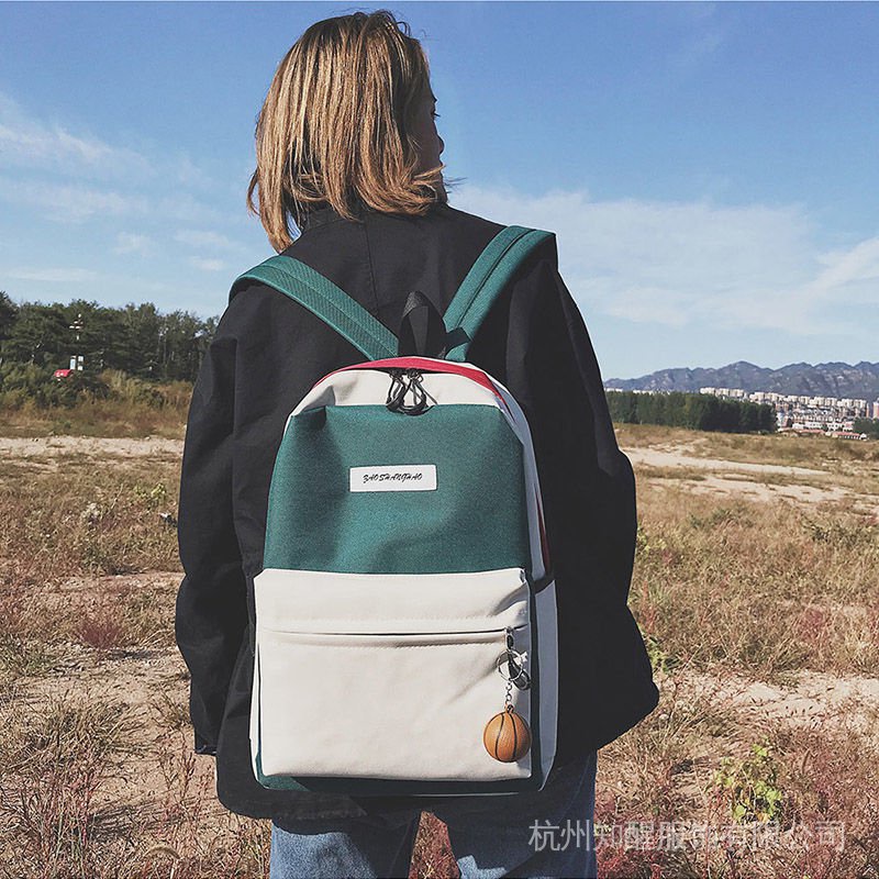 Capacity women's backpack college style schoolbag Korean style big contrast color super fire Harajuku backpack high school students' all-match ins