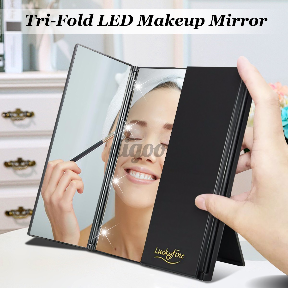 Makeup Tri-sided Foldable Portable Lighted Tabletop 8 LED Beauty Vanity Mirror