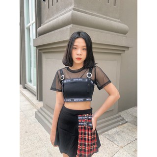 Chân váy nữa bên caro đỏ Natthy Style
