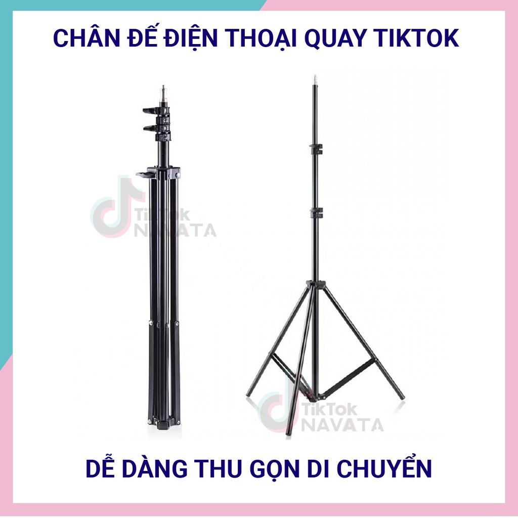 Chân đế điện thoại Tripod quay TikTok, chân đèn livestream giá đỡ Cao 2m1 loại chắc chắn chịu lực tốt