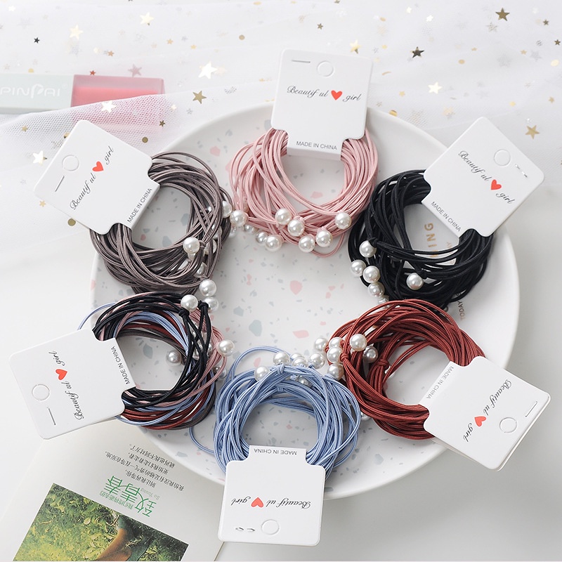 Set 10 Dây Buộc Tóc Co Giãn Đính Ngọc Trai Đơn Giản Sáng Tạo Cho Nữ