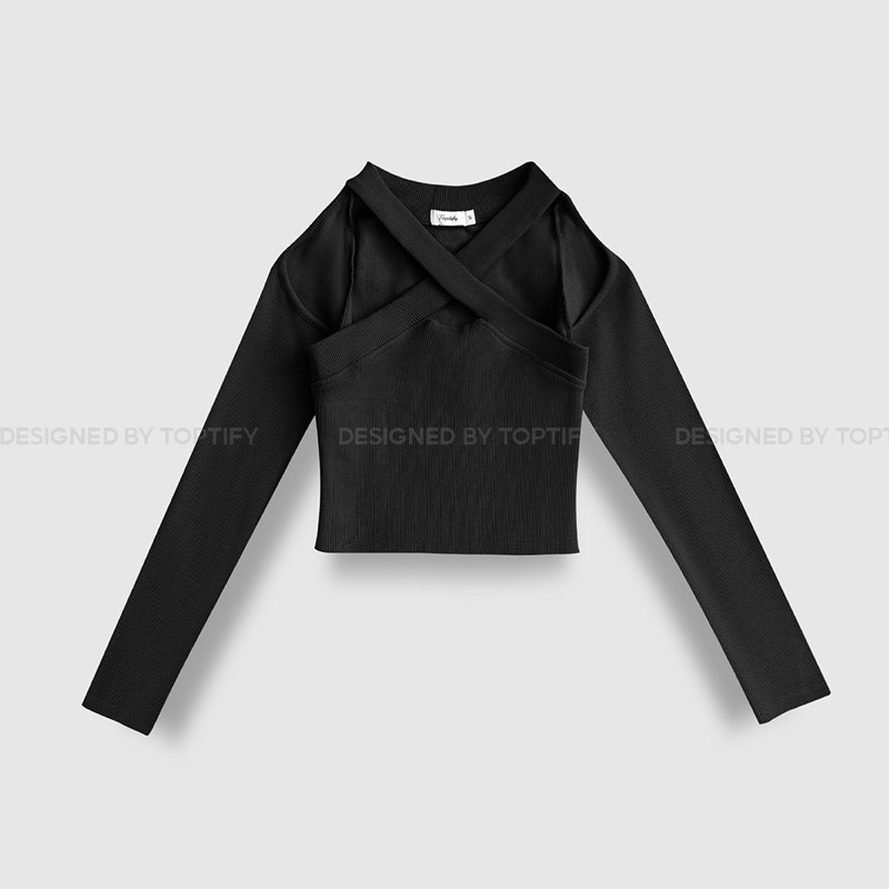 Áo Croptop Tay Dài Hở Vai Chéo Cổ