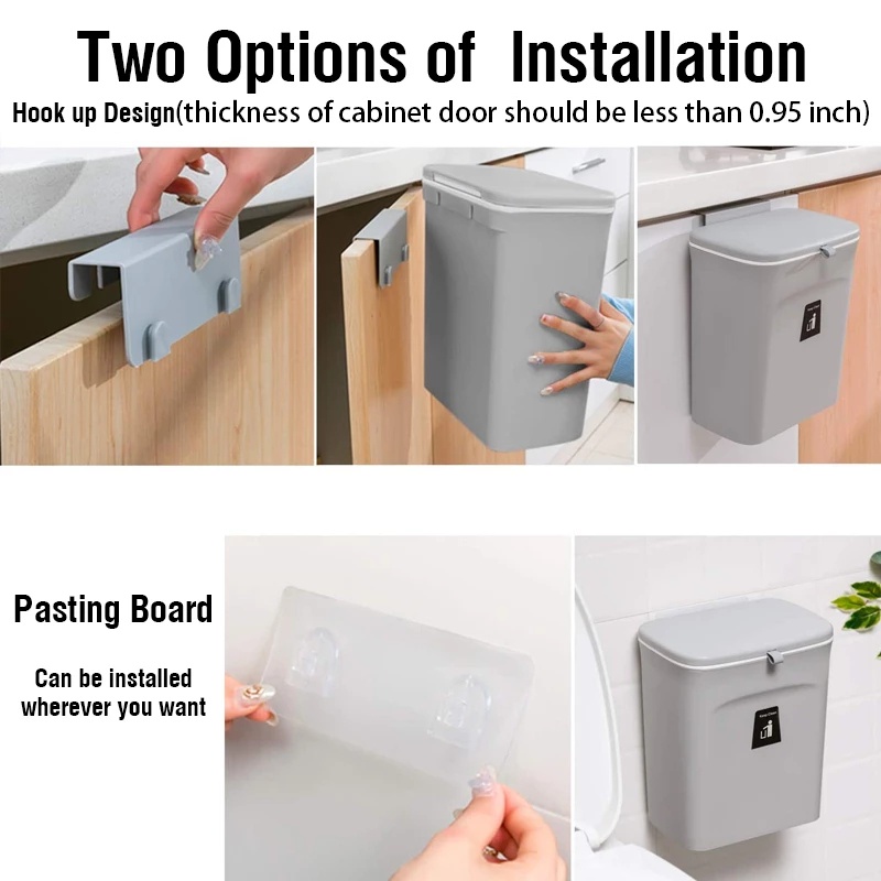 Thùng Đựng Rác Bằng Nhựa Gắn Tường Có Nắp Trượt Sáng Tạo 7L/9L