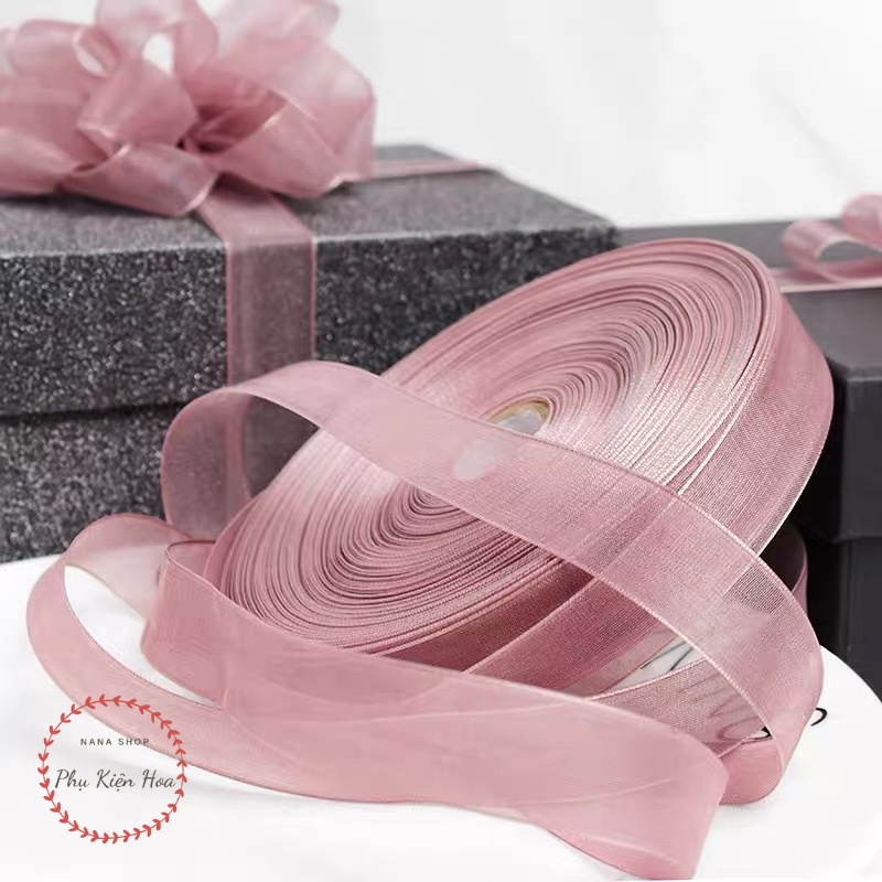[Cuộn 45m] Ruy Băng Voan Trơn, Vải Organza Khổ 2cm Trang Trí Quà Tặng - Bó Hoa - Tiệc