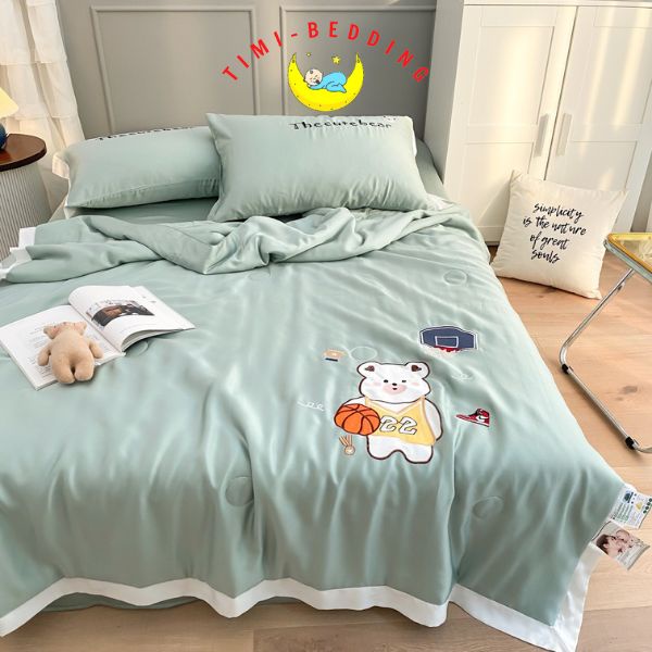 Bộ chăn ga gối tencel họa tiết nhiều màu sắc nhập khẩu cao cấp set 4 món chăn trần – Timibedding