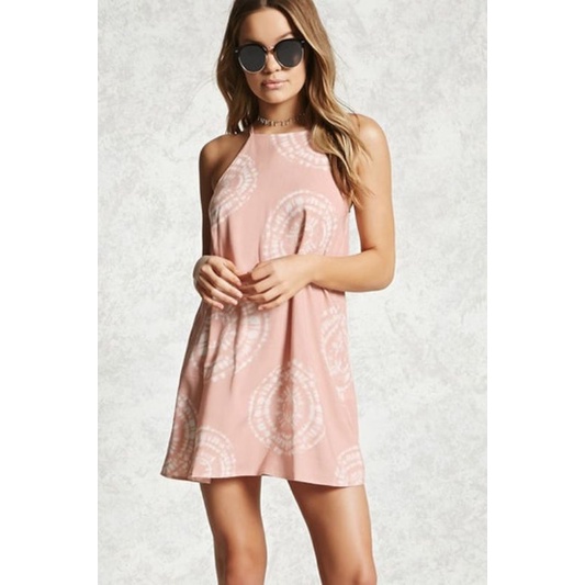 Pink tie dye dress f21 vnxk đầm thun cổ yếm dáng xoè màu hồng loang forever 21 xuất khẩu dư xịn đầm ngủ