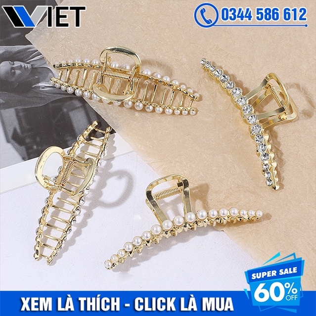 Kẹp Tóc Kim Loại Đính Đá Và NTrai Bản To Màu Mạ Vàng Bắt Mắt Thu Hút Mọi Ánh Nhìn