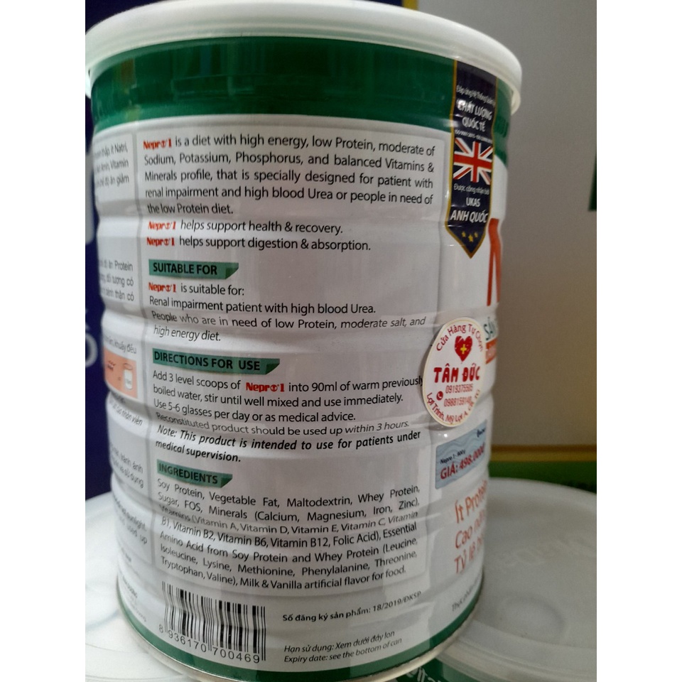 Lon Sữa 900g Nepro 1 Vitadairy Giảm Protein Dành Cho Người Thận Có Urê Huyết Tăng