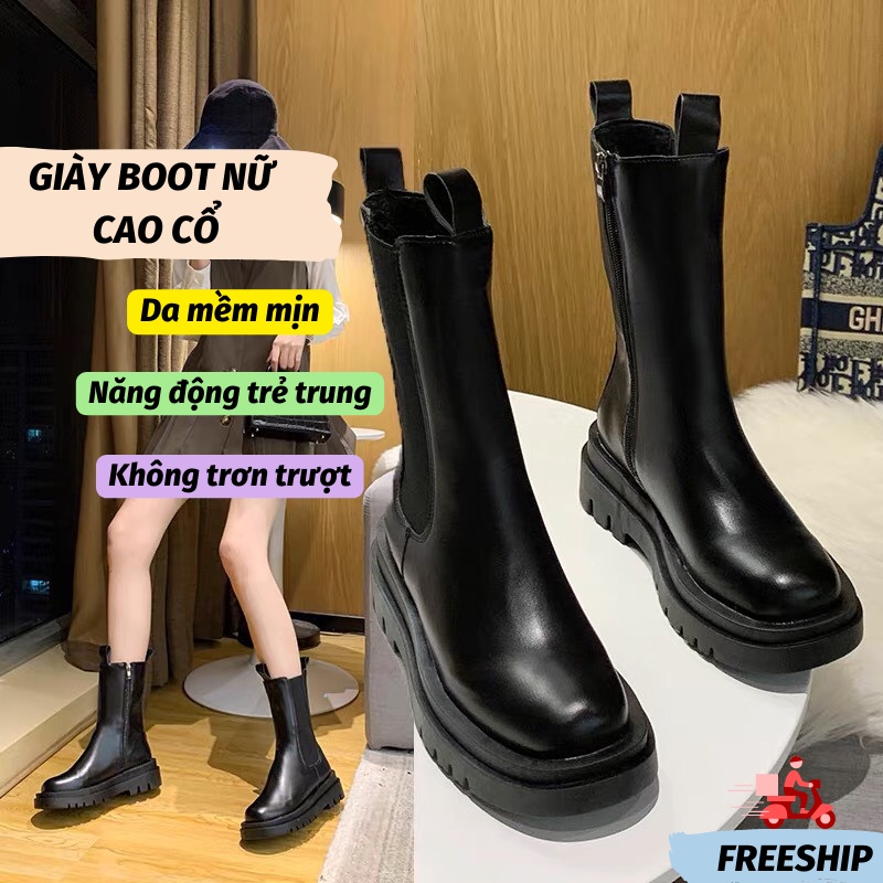 Giày Boot Nữ Bốt Nữ Cao Cổ Da Mềm Chống Nhăn Êm Chân Ôm Chân Phong Cách Ulzzang Thời Trang Hàn Quốc LEON OFFICIAL