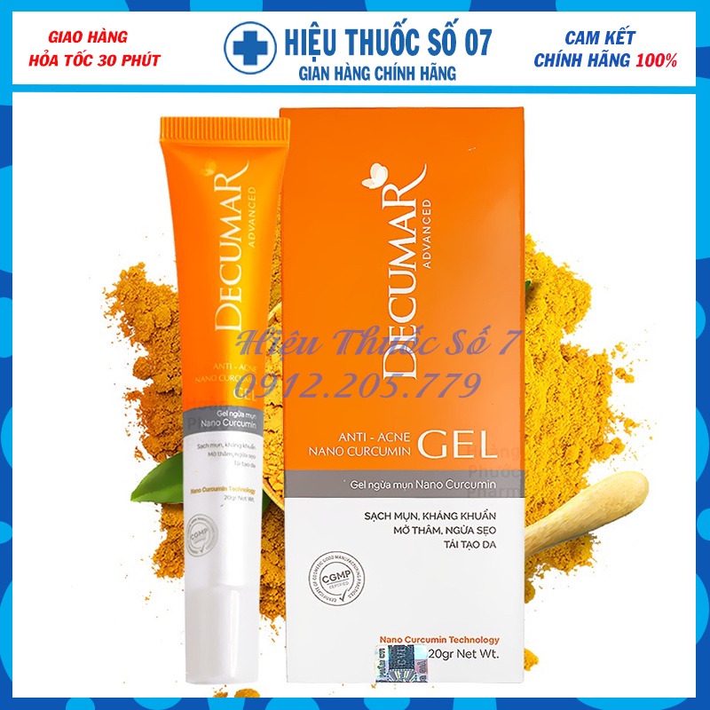 Gel ngừa mụn nano curcumin Decumar 20 gram