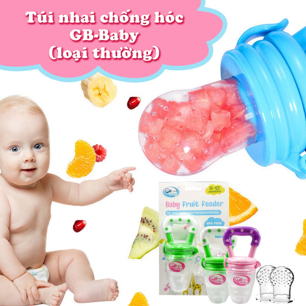 Túi nhai chống hóc Gb baby Hàn quốc tặng kẹp xích và 2 núm sơ cua cao cấp cho bé (hàng chính hãng)