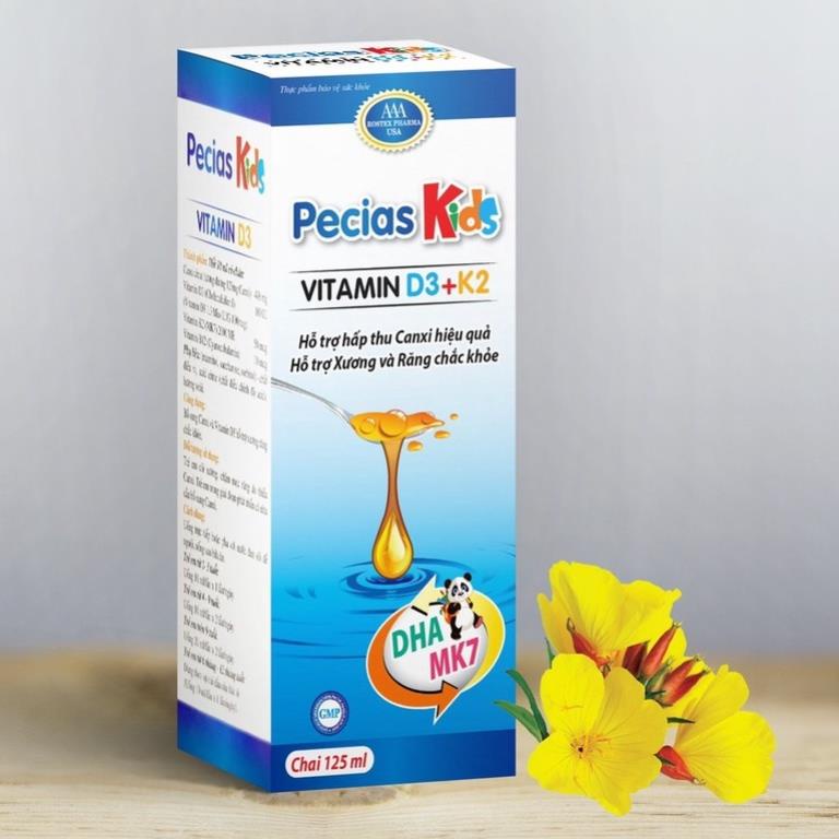 Pecias Kids Vitamin D3 &amp; K2 Mk7 giúp hấp thụ canxi hiệu quả, giúp xương và răng chắc khỏe