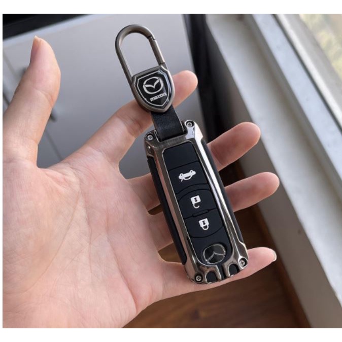 Vỏ móc ốp chìa khoá xe hơi - ô tô Mazda CX5, CX8, Mazda 2 3 6 có áo lót sinicol 3 Nút Bấm