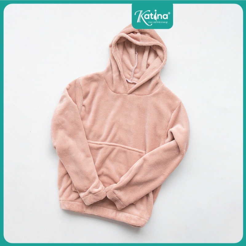 Áo hoodie lông ngắn Katina mặc ở nhà mùa thu đông ấm áp