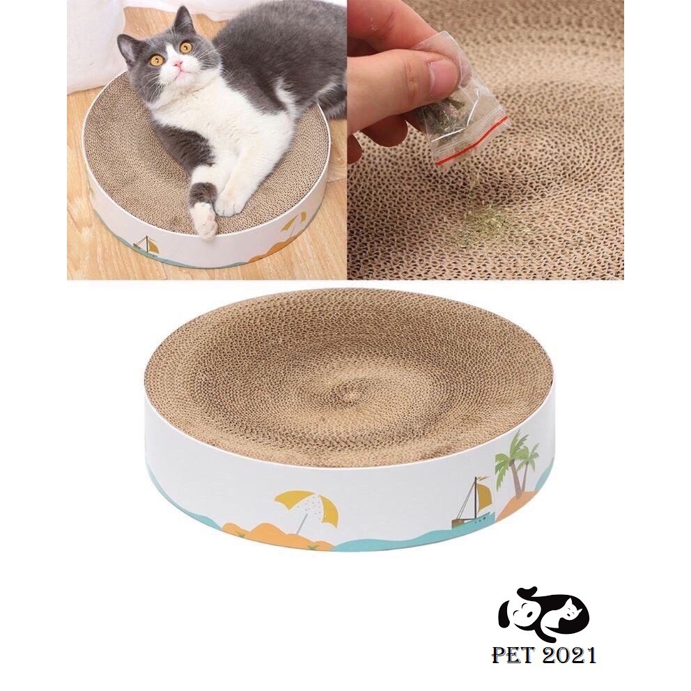 Bàn Cào Móng Hình Tròn,Ổ Nằm Dành Cho Mèo ( Kèm Catnip) - PET 2021
