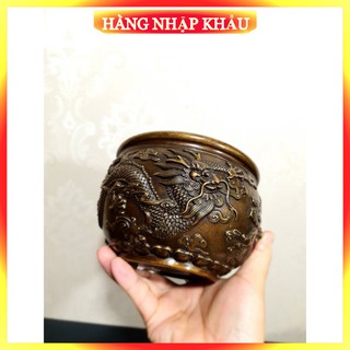 Hũ tụ bảo Song Long chiêu tài tiến bảo bằng đồng trưng deco phong thuỷ sưu tầm cổ kính