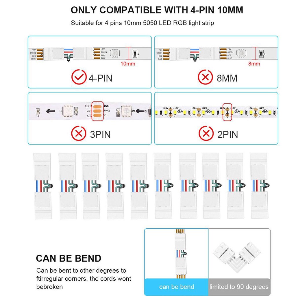Đầu Nối Dây Đèn Led 90-180 Độ Rộng 10mm Chuyên Dụng Cho 5050 RGB