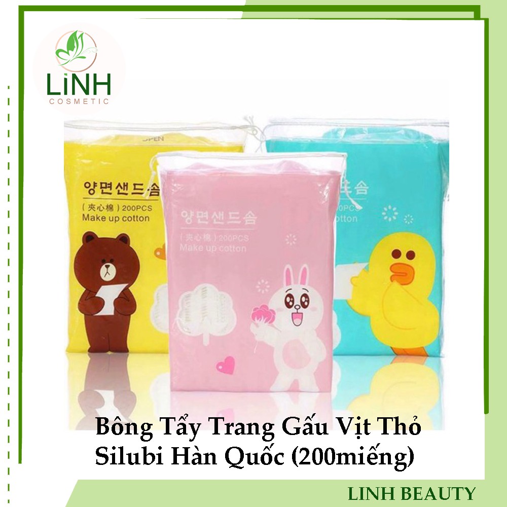 Bông Tẩy Trang Gấu Vịt Thỏ Silubi Hàn Quốc (200miếng) và Bông Yilingmeng nội địa trung 200 miếng