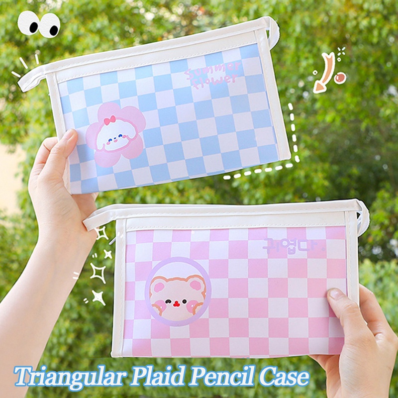 Túi Đựng Bút Đa Năng Chống Bụi In Họa Tiết Caro Dễ Thương