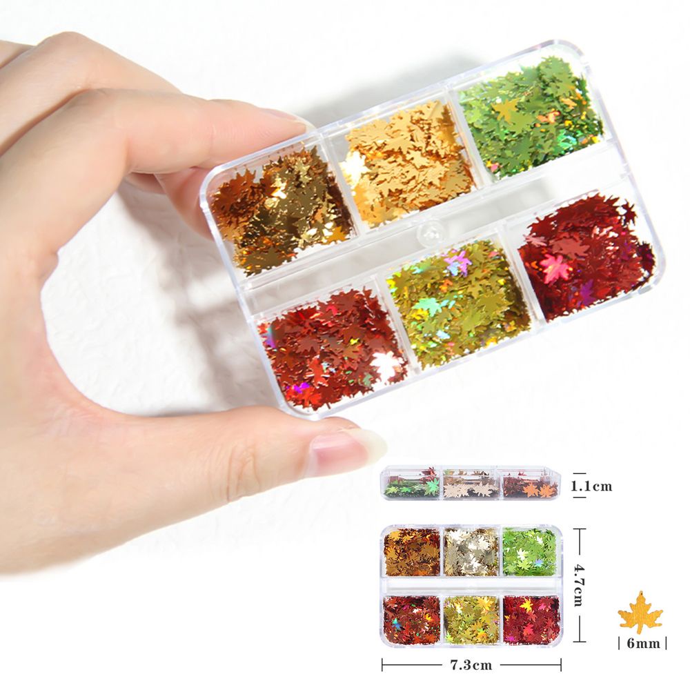 Hộp Kim Tuyến Lá Phong 3D Lấp Lánh Trang Trí Móng Tay Nghệ Thuật