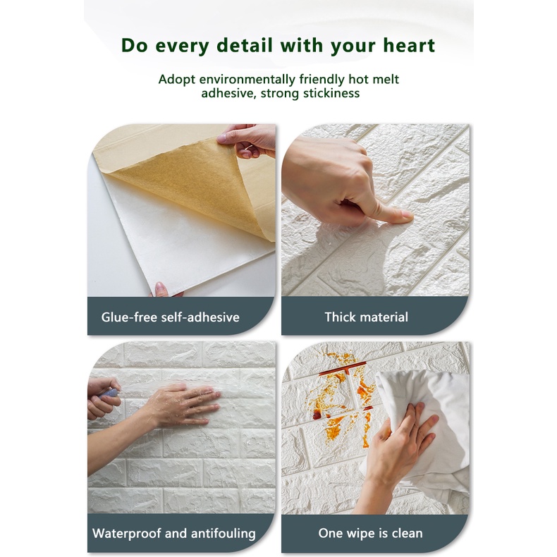 Giấy dán tường họa tiết gạch 3D chống thấm nước trang trí phòng ngủ/phòng khách DIY