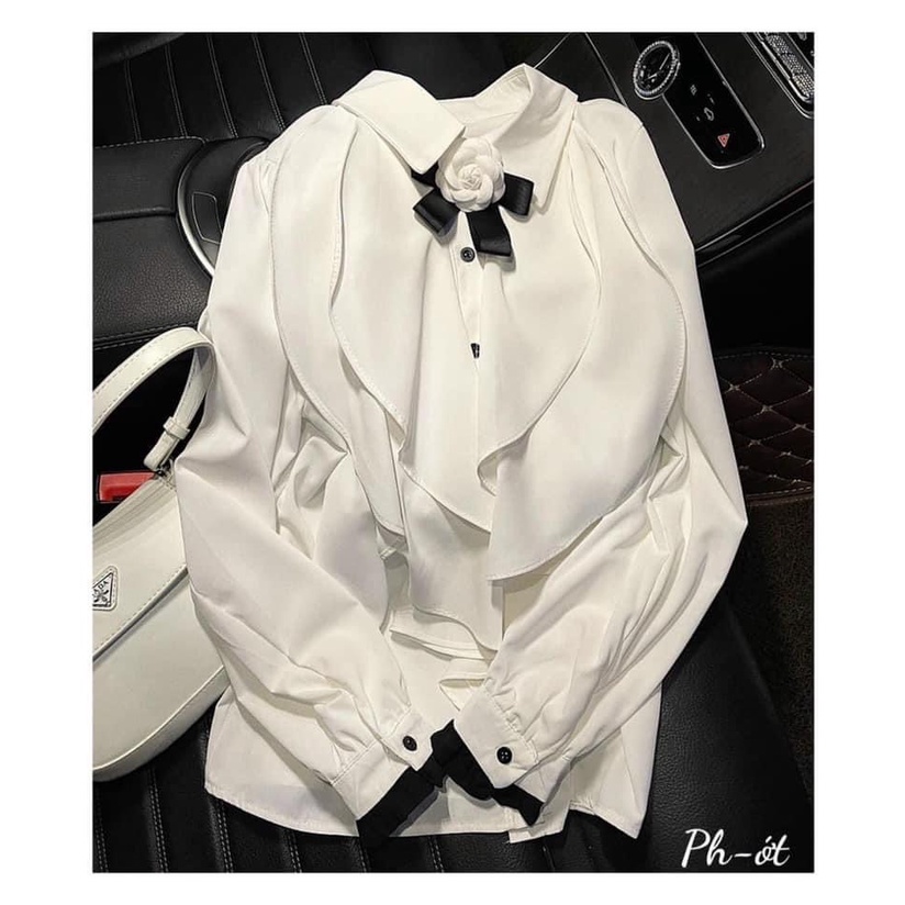 Áo sơ mi nữ cổ bèo tag hoa sang sịn