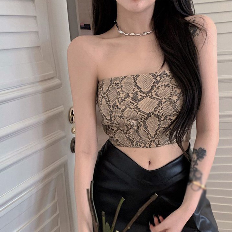 Áo Ống Ngắn Dáng Ôm Hở Vai In Họa Tiết Phong Cách Hàn Quốc Quyến Rũ