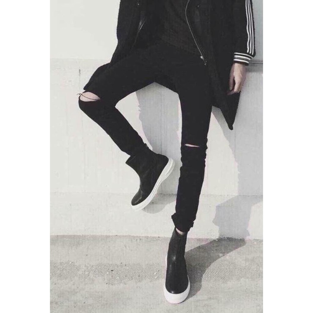 QUẦN JEANS ĐEN RÁCH GỐI Unisex