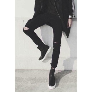 QUẦN JEANS ĐEN RÁCH GỐI Unisex