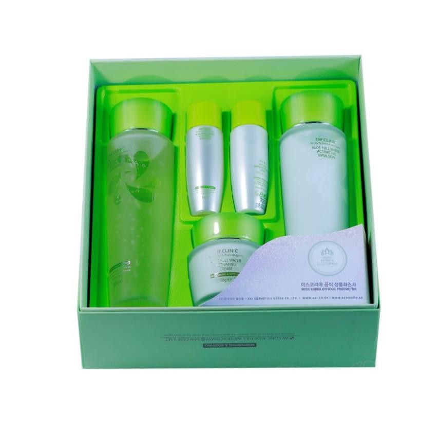 Bộ dưỡng ẩm dưỡng trắng da cấp nước chiết xuất từ tinh chất Lô Hội 3W CLINIC Hàn Quốc