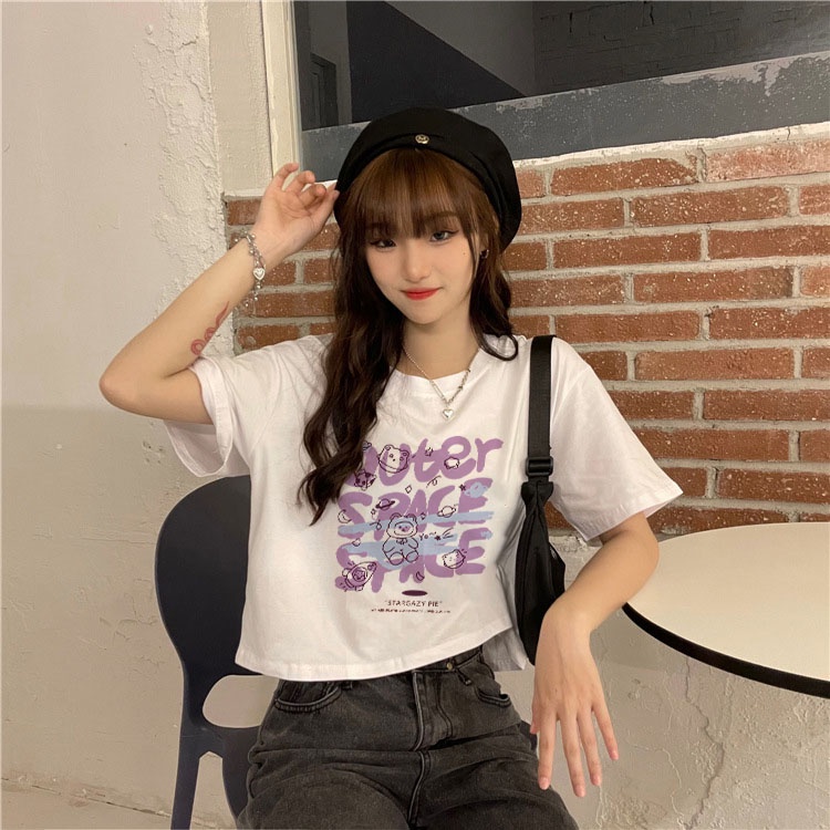 Áo Thun Crotop Form Rộng Unisex Tay Ngắn Chất Cotton Mềm Mại In Hinh OVER SPACE SPACE Ulzzang Style Hàn Quốc TTT0173