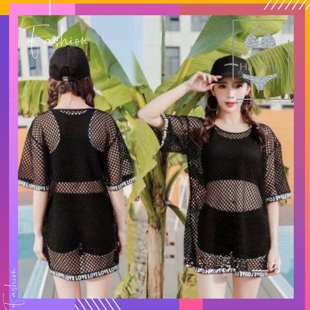 Áo khoác đi biển, lưới đen viền thun, cực dễ thương - EVA shop