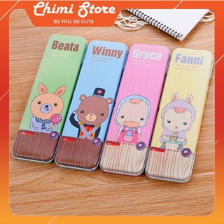 Hộp đựng bút, hộp bút cute chất liệu bằng sắt Chimi HT037 nhiều mẫu hoạt hình