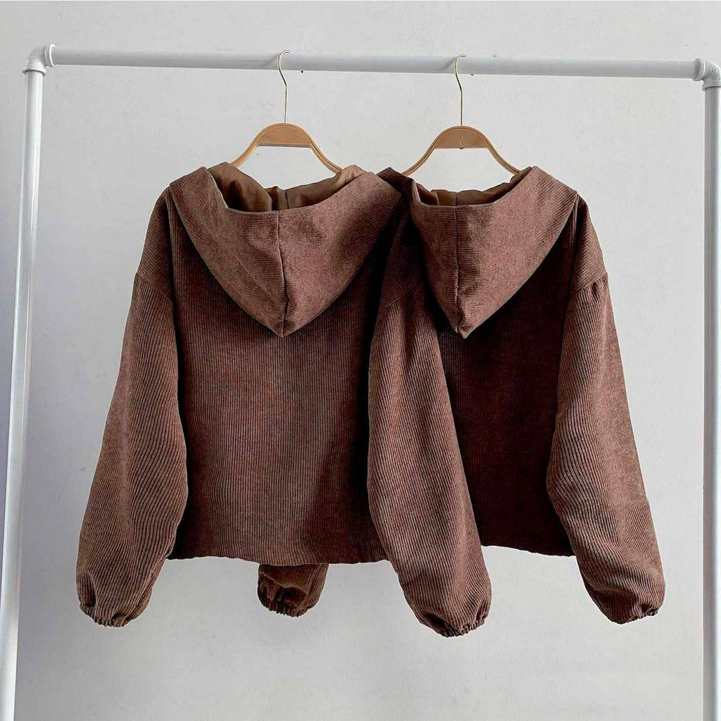 Áo khoác chống nắng nhung tăm gân nữ form rộng đẹp ulzzang Có Nón Túi Hộp Lớn