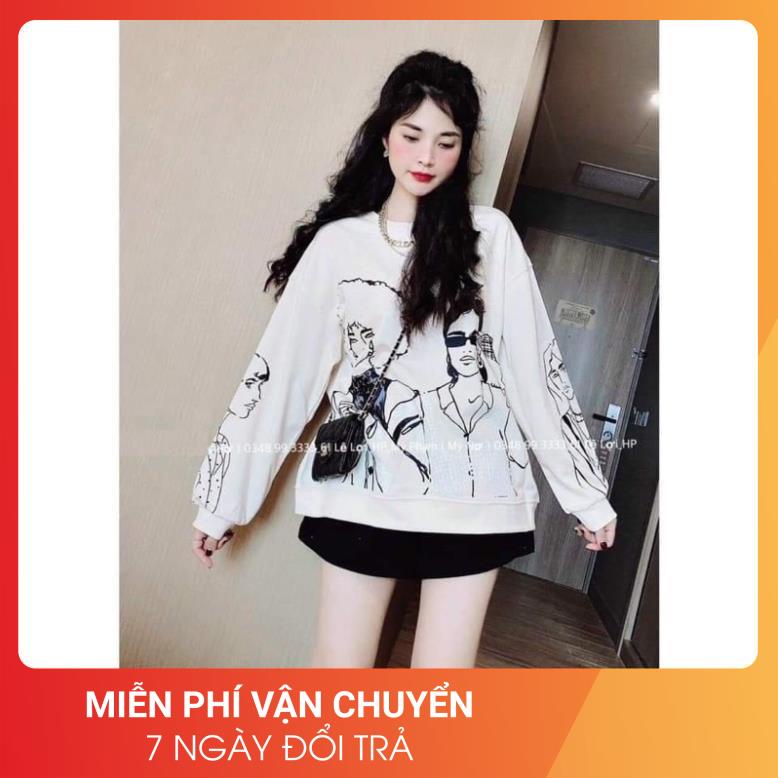 Sweater nỉ dài tay hoạ tiết hai cô gái | BigBuy360 - bigbuy360.vn