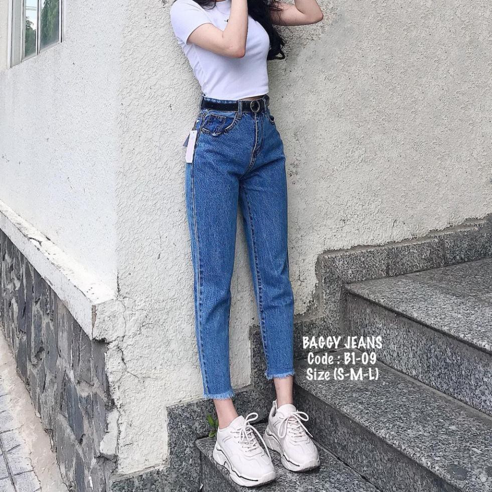 Quần jean nữ baggy tua lai ống nhỏ | BigBuy360 - bigbuy360.vn