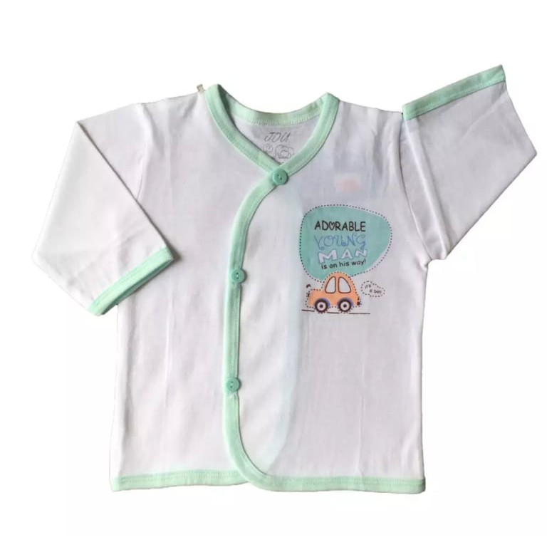 Áo sơ sinh Tay Dài Cài Xéo Trắng JOU, chất vải cotton 100% cao cấp mềm, mịn, thoáng mát cho bé trai, bé gái từ 3 đến 9kg