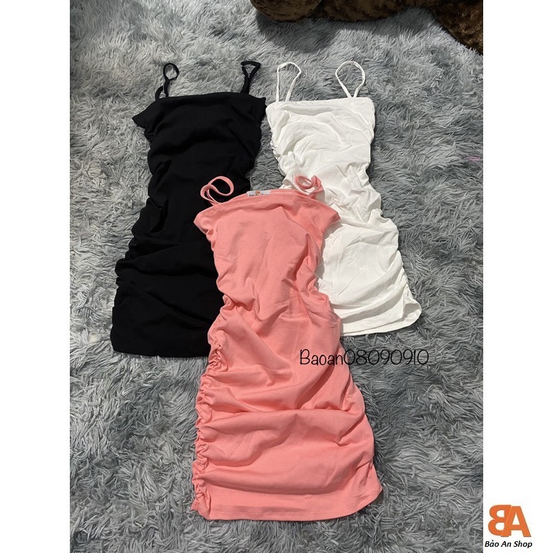 Đầm 2 dây ôm body nhún sườn chất vải thun Borip Free Size dưới 53kg dành cho nữ | BigBuy360 - bigbuy360.vn