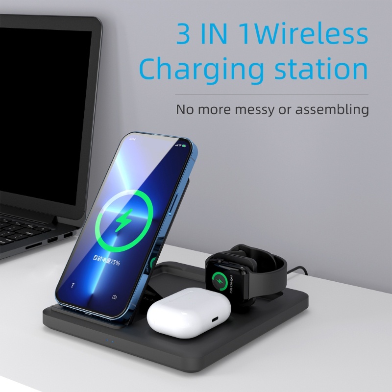 Đế Sạc Không Dây 15W 3 Trong 1 Cho Điện Thoại 14 13 12 S20 S10 NOTE20 P40 Mate 40