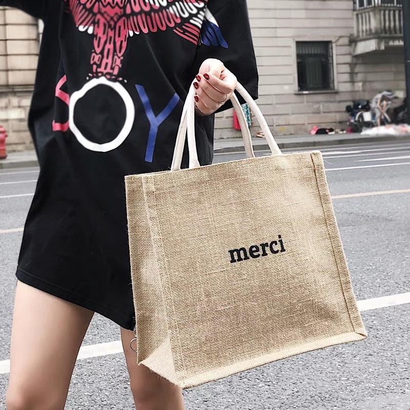 Túi Cói Túi Đi Biển Merci Thời Trang Rộng Rãi Đựng Cả Thế Giới